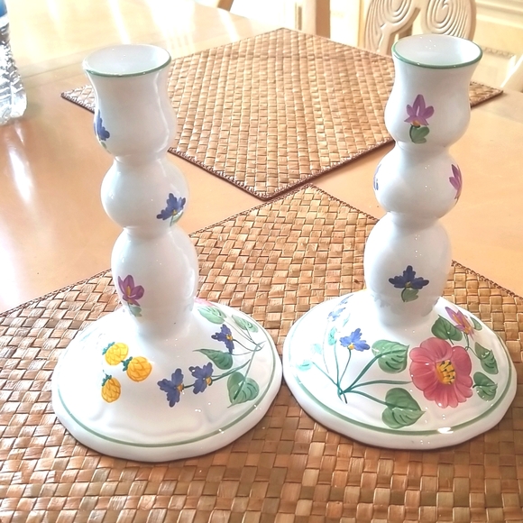 Village Pottery Herend Hungary Handpainted Candles Holders - Picture 1 of 8